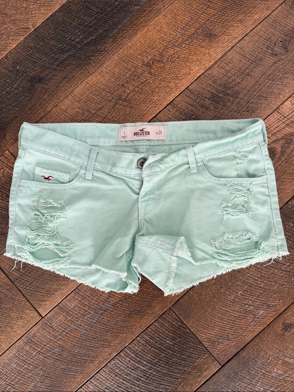 Y2K Hollister Mint Green Ripped Denim Short Shorts - Women